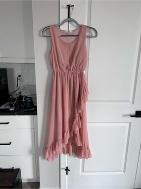 Ya Los Angeles Dusty Rose Sleeveless Ruffle Midi Dress Tiered Feminine Y2K Style